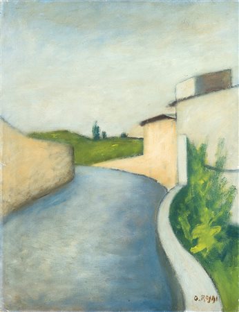 Ottone Rosai (1895-1957), Paesaggio, 1953 ca., olio su tela , cm 65,3x50...