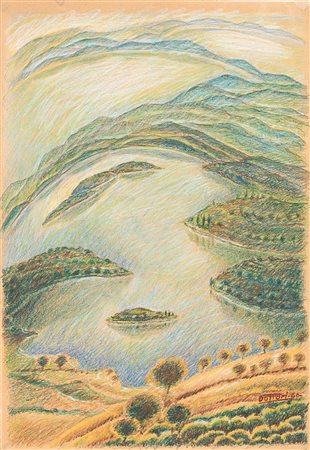 Gerardo Dottori (1884-1977), Paesaggio con laghi, 1940, idromatita su carta ,...