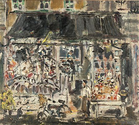 Filippo De Pisis (1896-1956), Il mercato, 1938, olio su tela, cm 41,2x45,9...