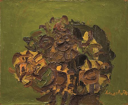 Ennio Morlotti (1910-1992), Girasoli, 1976, olio su tela , cm 46x38 Firmato...