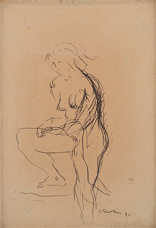 Lucio Fontana (1899-1968), Nudo femminile, 1940, inchiostro su carta , cm...