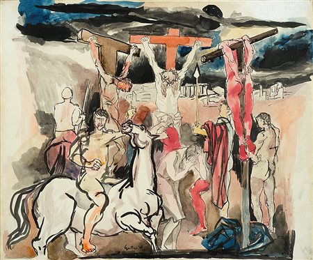 Renato Guttuso (1911-1987), Studio per crocifissione, 1940, inchiostri...