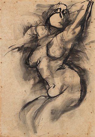 Renato Guttuso (1911-1987), Senza titolo,1962, china su carta , cm 46,7x32,8...