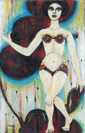 Pompeo Borra (Milano, 1898-1973), Ballerina, 1950, olio su tela , cm 85x54,5...