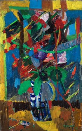 Bruno Cassinari (1912-1992), Fiori, 1959, olio su tela, cm 39x61 Firmato e...