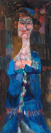 Bruno Cassinari (1912-1992), Marisa, 1958, olio su tela , cm 115x45 Firmato e...