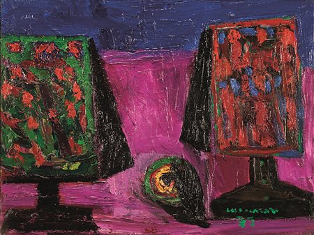 Bruno Cassinari (1912-1992), Composizione, 1977, olio su tela, cm 30x40...