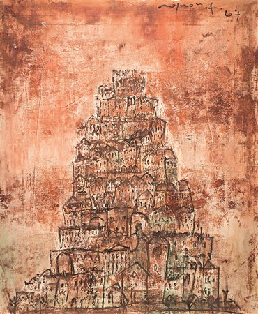 Franco Rognoni (1913-1999), La città antica, 1967, olio su tela , cm 55x46...