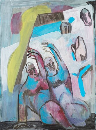 Sandro Chia (Firenze 1946), La zattera, 1996, tecnica mista su carta...