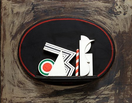 Lucio Del Pezzo (1933), Senza titolo, assemblaggio, cm 48x38...