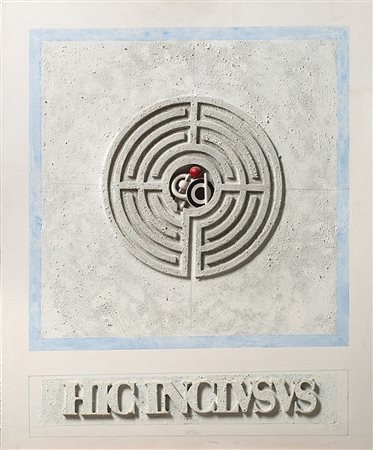 Lucio Del Pezzo (1933), Hic inclusus, 1966, collage e acrilico su legno, cm...