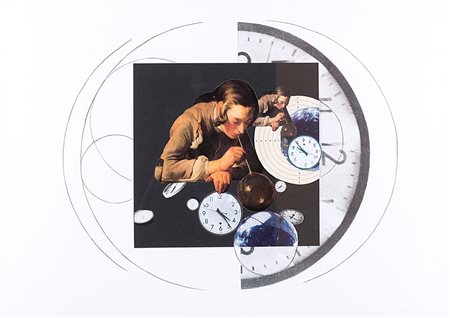 Giulio Paolini (1940), Il tempo vola, 2016, collage su carta, cm 50x70...