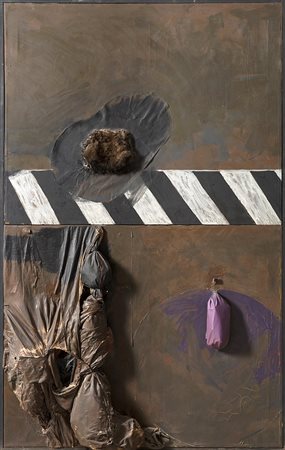 Claudio Cintoli (1935-1978), Sbarramento, 1964, collage e tecnica mista su...