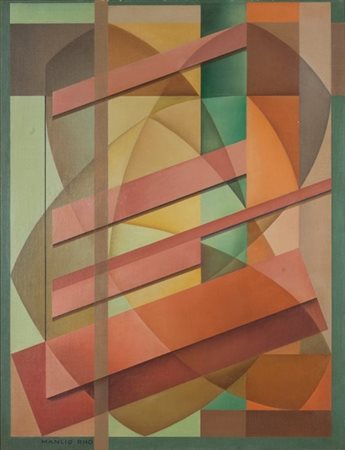 Manlio Rho (1901-1957), Composizione, 1955, olio su cartone telato, cm 65x50...