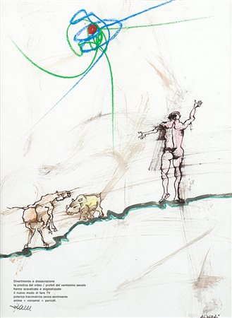 Agenore Fabbri (1911-1998), Senza titolo, tecnica mista su carta , cm 70x50