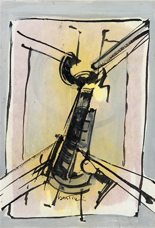 Gianni Bertini (1922-2010), Senza titolo, 1955, tecnica mista su cartoncino ,...