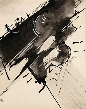 Gianni Bertini (1922-2010), Senza titolo, 1955, tecnica mista su carta, cm...