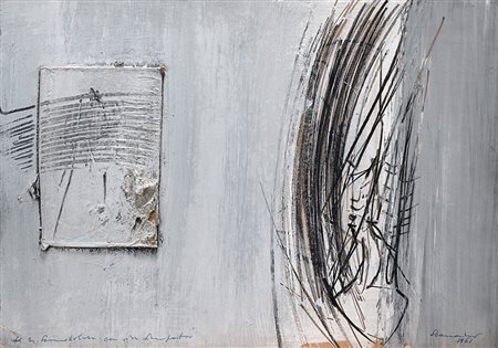 Emilio Scanavino (1922-1986), Senza titolo, 1961, collage, tempera, sabbia,...