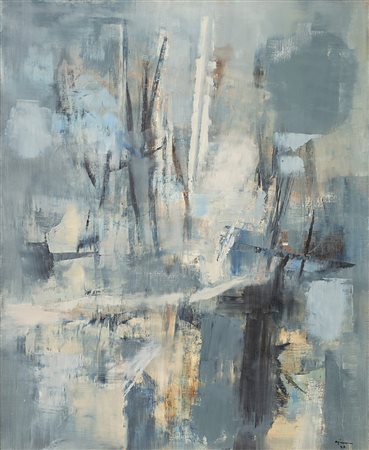 Giuseppe Ajmone (1923-2005), Temporale, 1958, olio su tela , cm 73x59,5...