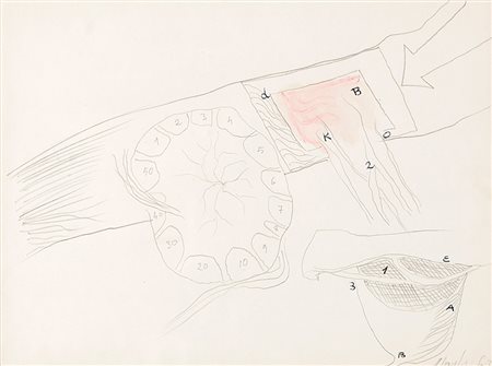 Gastone Novelli (1925-1968), Composizione, 1963, matita e pastelli su carta,...