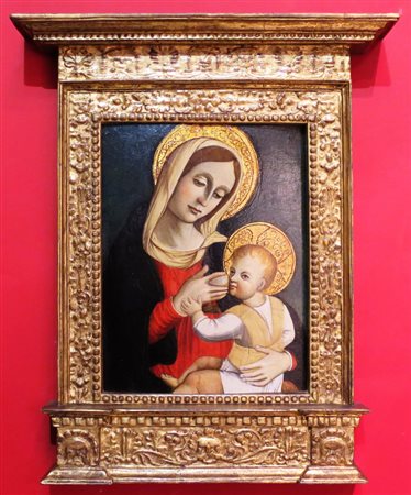 DIPINTO, Dipinto olio su tavola raff. "Madonna con bambino" - cm 26 x 34.5 -...