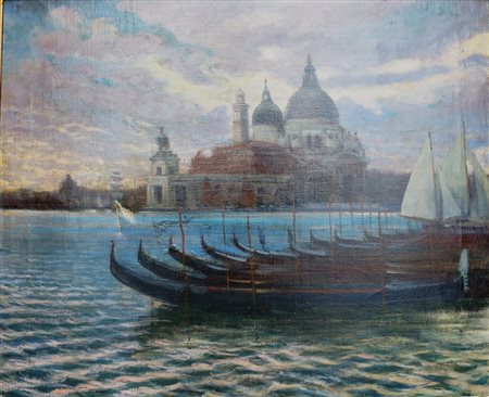 FRANCESCO DANIELI, Francesco Danieli (1852/1922) olio su tela raff. "Basilica...