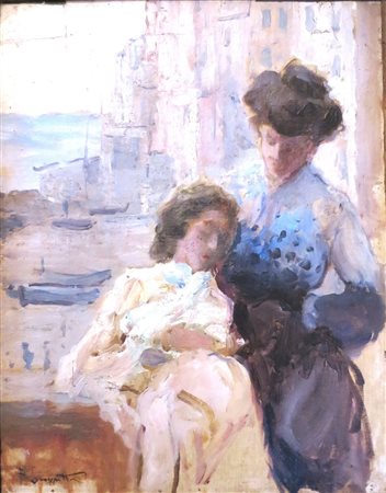 PIETRO SCOPETTA, Pietro Scopetta (1863/1920) olio su tela raff. "Maternitï¿½"...