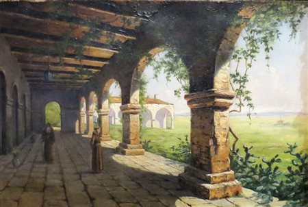 ACHILLE VIANELLI, Achille Vianelli 1803/1894 olio su tela raff. "chiostro con...