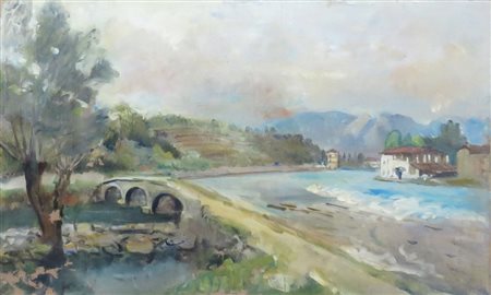 DONATO FRISIA, Donato Frisia (1883/1953) olio su tela raff. "Paesaggio con...