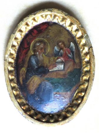 DIPINTO, Dipinto olio su tavola raffigurante "San Matteo" cm 21x15 in ovale....