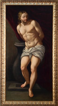DIPINTO, Dipinto olio su tela raff. "Cristo alla colonna" - cm 74 x 155 -...