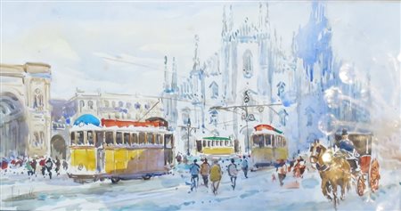 ANTONELLO ZECCA, Antonello Zecca raff. "Piazza del Duomo" - acquerello - cm...