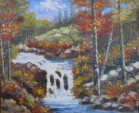 NICOLAJ GRABAR, Nicolaj Grabar olio su tela raff. "Veduta Fluviale" - cm 60 x...