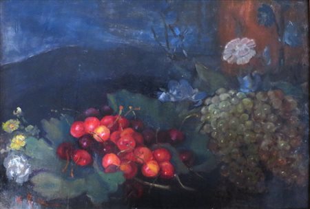 EGIDIO RIVA, Egidio Riva (1866/1946) olio su tavola raff. "Natura morta di...