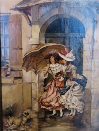ALESSANDRO SANI, Alessandro Sani (1856/1927) olio su tela raff. "Figure di...