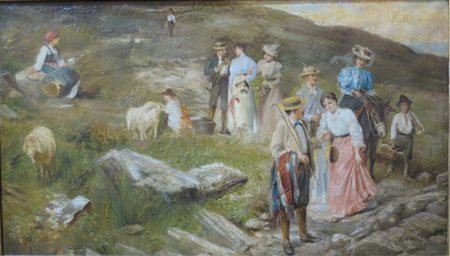 GAETANO MORMILE, Gateano Mormile (1839/1890) olio su tela raff. "Scampagnata"...