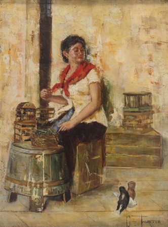 GIACOMO FAVRETTO, Giacomo Favretto (1849/1887) olio su tavola raff. "Giovane...