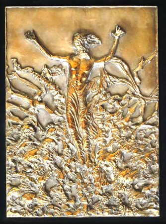 PERICLE FAZZINI, Pericle Fazzini placca in bronzo dorato raff. "la...