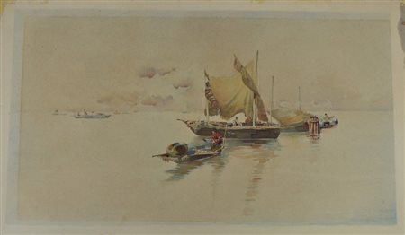 GUGLIELMO CIARDI, Giuglielmo Ciardi acquerello su carta raff. "Venezia 1889"...