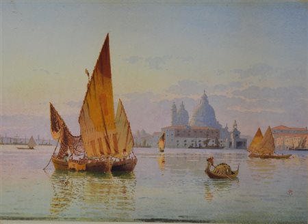 LUIGI BISI, Luigi Bisi acquerello su carta raff. "Barche a Venezia" - cm 26 x...