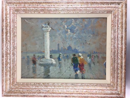 DIPINTO, Dipinto olio su placca in ceramica raff. "figure al passeggio" cm 40...