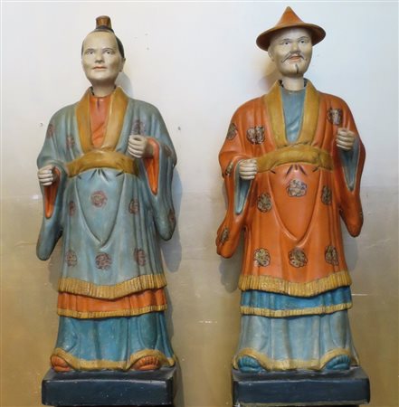 SCULTURE, Sculture in terracotta dipinta "Figura maschile e femminile" - Cina...