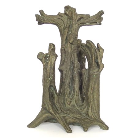 BRONZO, Scultura in bronzo raff. "Crocefissione" - firmato al verso - h 30 cm