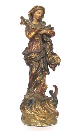 TERRACOTTA, Scultura in terracotta raff. "Madonna" dipinta e lumeggiata oro -...