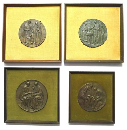 GIOVAGNONI, Quattro placche in bronzo brunito a soggetto religioso...
