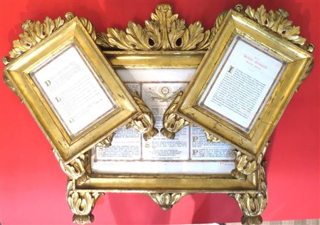 TRITTICO, Trittico di Cantagloria realizzato in legno di tiglio dorato in oro...