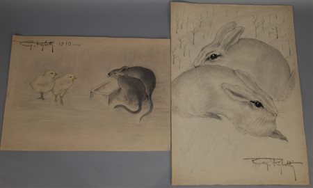 GUIDO RIGHETTI, Guido Righetti due disegni su carta raff. "animali di...