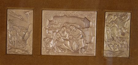 ENRICO MANFRINI, Enrico Manfrini tre placche in metallo dorato raff....