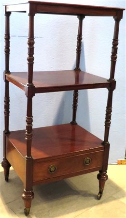 ETAGERE, realizzata in legno di noce con tre piani a servizio e cassetto alla...