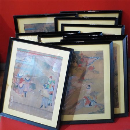 CINA, Lotto di 10 dipinti su seta a vari soggetti - firmati - Cina XIX sec.